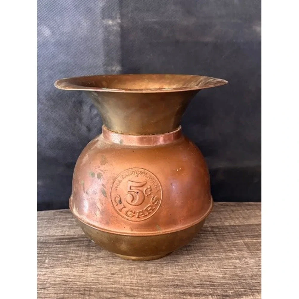 Vintage Copper Cigar Advertising Jar 5 Cent Cigars All Famous Havana‎